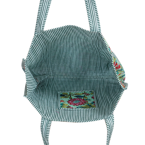 Sac fourre-tout en coton matelassé vert à imprimé floral bohème, ouverture supérieure, léger et durable pour les voyages, la plage et le shopping, toutes saisons - Product Image 5