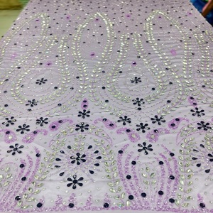 Rhinestone Beads <b>Net</b> Lace <b>Fabric</b> Eco-Friendly High Quality Nonwoven Medium Weight Customized Color Handmade Embroidery Wedding - Product Image 1