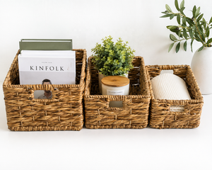 Set of 3 Plastic Eco-Friendly <b>Stackable</b> Storage <b>Baskets</b> Rectangle with Handles Nordic Style Multi-Purpose Neatening Organizers - Product Image 1
