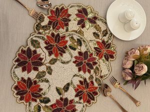 Magnifiques sets de table brodés à la main avec perles, de qualité supérieure, pour salle à manger, cuisine, hôtel et restaurant. - Product Image 6