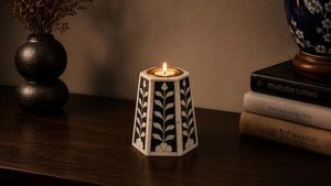 Artisan Eco-Friendly Bone Inlay Candle Holder / Bakhoor Stand Handcrafted Modern Decorative Accent Elegant Gift Set. Natural - Product Image 5