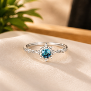 925 <b>Sterling</b> <b>Silver</b> Engagement Ring Round Blue Gemstone Claw Setting Women <b>Wedding</b> <b>Band</b> Vintage Moissanite Jewelry - Product Image 6