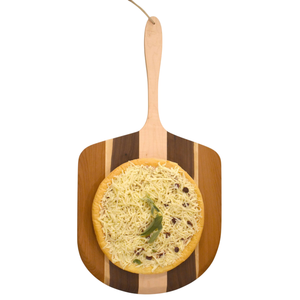 Tabla de Pizza Redonda Hecha a Mano de Madera de Olivo con Asa, Plato de Servir y Tabla de Cortar de Madera Natural, Elegante Bandeja para Servir Queso - Product Image 6