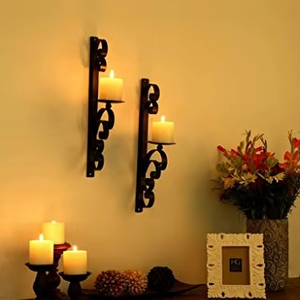 Elegante Juego de Candelabros de Pared de Metal Negro, Diseño Clásico con Motivos Curvos, Construcción Robusta, Luz Ambiental Suave, Perfecto para Decoración Moderna del Hogar - Product Image 3