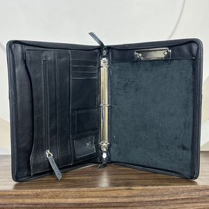 Personalized Cowhide Leather <b>Portfolio</b> Binder 3 Ring with Zipper for Men Women Refillable Notebook Cover Document Holder <b>Folders</b> - Product Image 6