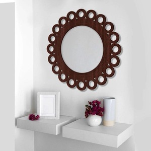 Modern design Round ring brown wooden wall <b>mirror</b> design customized size color available for living room dining space - Product Image 5