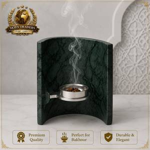 เตาเผากำยานลายหินอ่อนสีดำ Skies Traders รุ่น Bakhoor Censer ดีไซน์โค้งด้านหลัง สไตล์อาหรับ สำหรับอูด เป็นมิตรต่อสิ่งแวดล้อม 100% ธรรมชาติ ใช้เพื่อการบำบัด - Product Image 3