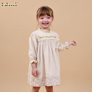 Vestido de otoño sin mangas con corte en A y diseño smock de prado suave DR4511 para niñas, 100% algodón, venta al por mayor de ropa infantil ODM - Product Image 1