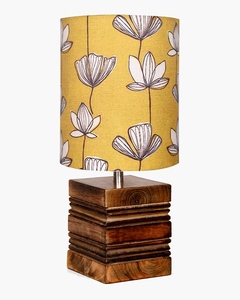 Lampe de table en bois naturel en forme de cylindre, base carrée, artisanale, style zen, pour chambre à coucher, salon, vente en gros, OEM - Product Image 1