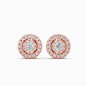 Pendientes de Diamantes Cultivados en Laboratorio de 0.45 Ct con Diseño de Halo Crepuscular |   En oro amarillo, blanco y rosa de 9 quilates - Product Image 1