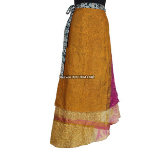 Boho New Two Layered Reversible New Indian Around Silk Sari <b>Wrap</b> <b>Skirts</b> Reversible 2 Layer Adults <b>Wrap</b> Around <b>Skirt</b> Indian Multi - Product Image 3