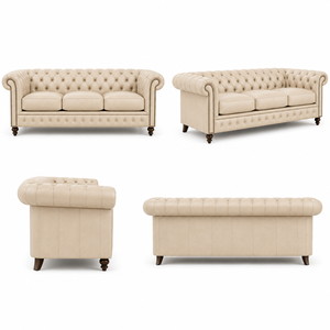 Sofá Chesterfield Clásico Moderno de 3 Plazas en Cuero Genuino para Villa, Hotel y Sala de Estar, Diseño Acolchado Profundo - Product Image 3