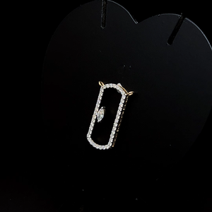 Luxury paperclip diamond pendant with floating marquise cut center stone pave <b>frame</b> minimalist fine jewelry necklace charm - Product Image 4