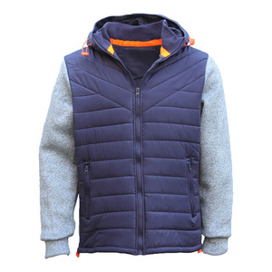 Men's Hooded Fleece Jacket Gray with Navy Blue <b>Padded</b> Hood Windproof Winter Casual Pullover Thick Polyester Shell Regular Fit - Product Image 2