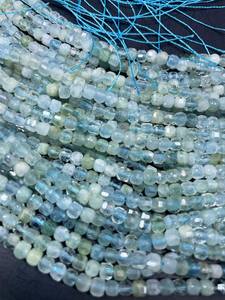 Cuentas de piedra preciosa de aguamarina natural facetadas en forma de cubo, hermoso color azul agua, hilo completo para la fabricación de joyas. - Product Image 2