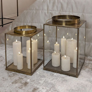 Vintage Brass Lanterns Set of 2 <b>Large</b> Square <b>Candle</b> Holders Eco-Friendly Handmade Home Decor for Birthday Christmas & Easter - Product Image 1