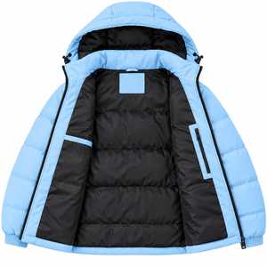 Chaqueta Acolchada Impermeable y Cortavientos para Hombre, con Capucha y Cuello Alto, Color Azul Claro, con Cierre y Forro Grueso de Algodón para Invierno - Product Image 4