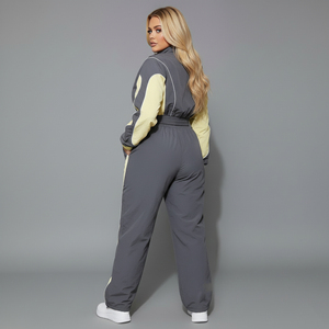 High Quality Streetwear crop <b>jacket</b> & trouser women's 2 piece set 100% nylon Breathable baggy Fit 2 tone ladies Tracksuit - Product Image 4