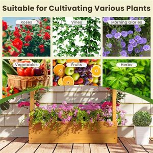 Bac à légumes surélevé en bois de pin de 70 pouces de hauteur avec treillis à toit plat et base ouverte pour légumes et plantes grimpantes - Product Image 4