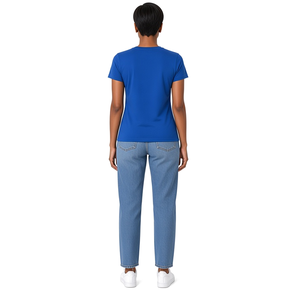 <b>Women</b> Royal Blue O Neck Short Sleeve <b>T</b> <b>Shirt</b> with Greek Letter Crest Pattern Print <b>Yellow</b> Outline Casual Graphic Tee Summer - Product Image 2