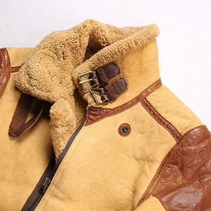 Winter High Quality Men's Genuine Leather Flight Aviator Fur Shearling Real <b>Sheepskin</b> B3 Fur Bomber <b>Jackets</b> - Product Image 6