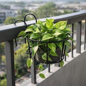 Pot de fleurs suspendu en métal avec finition thermolaquée, style rustique, pour plantes vertes d'extérieur - Product Image 6