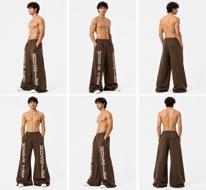 <b>Men</b> Wide Flared Leg Sweat Pants Customized Distressed Embroidery Heavyweight <b>Trousers</b> <b>Men</b> <b>Elastic</b> Waist 480 GSM Terry Sweat Pant - Product Image 5