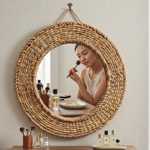 Hot Trending eco friendly product water hyacinth round <b>mirror</b> for home decor Sustainable Round <b>Mirror</b> Bedroom Home Decor Gift - Product Image 4