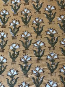 Hand Block Printed Cotton <b>Fabric</b> – Mustard <b>Yellow</b> Base Green & White Floral Buti Print, Traditional Indian Textile - Product Image 3