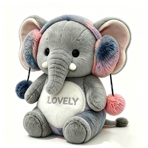 Cache-oreilles en peluche personnalisés à pompons dégradés, éléphant à ventre blanc, cache-oreilles en peluche éléphant dégradé rose-bleu - Product Image 3