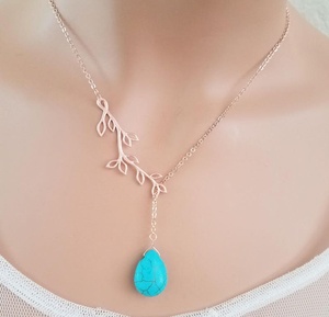 Turquoise Necklace Set 14K Gold Jewelry Leaf Family Tree Necklace <b>Earrings</b> Birthday Gift Boho Gemstone Jewelry - Product Image 3