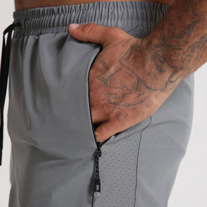 Men's Solid Gray Quick Dry Sport Shorts Mid <b>Waist</b> Drawstring Closure With Side Pockets Woven Polyester Fabric - Product Image 4