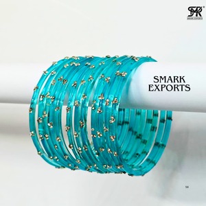 Stylish Turquoise Glass <b>Bangles</b> Set 12-Piece Indian Traditional Bridal Jewelry Elegant Women Fashion Gold Plated <b>Bracelet</b> - Product Image 2