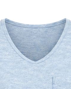Camiseta Casual Personalizada Azul Cielo con Cuello en V para Mujer, Manga Corta, Mezcla de Algodón, Suave y Ligera, con Bolsillo, Cómoda para Uso Diario en Verano - Product Image 4