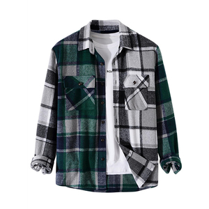 Wholesale <b>Men's</b> High Quality <b>Flannel</b> Shirt Hoodie Casual Plaid Shirt <b>Jacket</b> Heavyweight Outerwear - Product Image 4