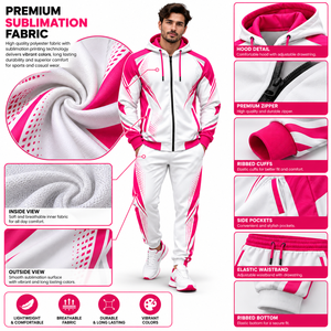 Ensemble de survêtement de sport par sublimation en gros, personnalisable avec logo d'équipe et design imprimé intégral, veste d'entraînement respirante avec pantalon - Product Image 5