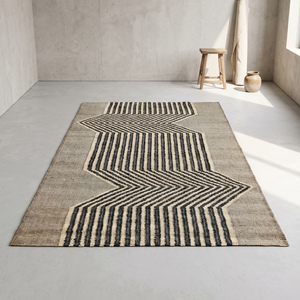Textured Beige Handwoven <b>Jute</b> <b>Rug</b> Bold Black Chevron Geometric Pattern Anti-Slip Thick Pile Modern Living Room Bedroom Home - Product Image 2