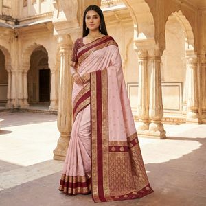 Sari Tradicional Indio de Seda Banarasi con Trabajo de Tejido Zari para Bodas y Eventos Festivos, Atuendo para Mujer - Product Image 3