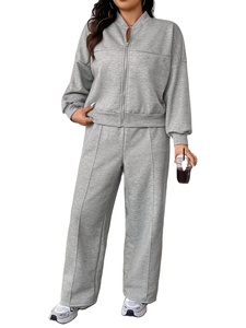 Plus Size Summer Women's Casual Short Solid 100% Cotton Two-Piece Fleece Suit Top - Product Image 2