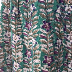 Botanical Block Print Cotton Womens Maxi <b>Skirt</b> Button Front Elastic Waist Ruffle Hem Green Floral <b>Boho</b> Handcrafted Full <b>Skirt</b> - Product Image 5