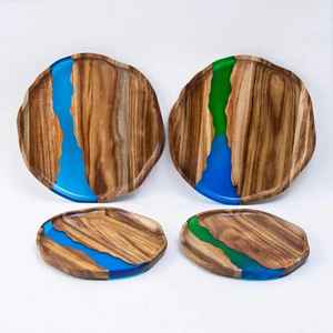 Bandeja de Servir de Resina y Madera de Diseño Lujoso, Duradera, Hecha a Mano, Apta para Lavavajillas, Moderna, para Fiestas, Desayunos, Calidad de Exportación - Product Image 3