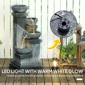Fuente de Agua para Exteriores de 33.5 Pulgadas con Luces LED, Bomba, Cuencos de Resina en Cascada de 4 Niveles, Elegante Fuente de Agua en Cascada de 4 Niveles para Exteriores - Product Image 2