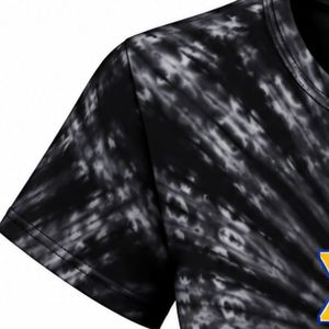 Camiseta de Mujer Negra y Gris con Estampado Tie Dye, Diseño Gráfico Dorado, Manga Corta, Cuello Redondo, Informal, de Algodón, a la Moda, para Verano - Product Image 5