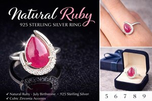 Bague en rubis naturel taille poire, plaqué argent 925, style victorien, bijou de déclaration pour anniversaire - Product Image 5
