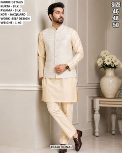 Zayaan Festive Wedding Party Diwali Silk Traditional Floor-Length Regular Fit Quick Dry <b>Men's</b> <b>Kurta</b> - Product Image 3
