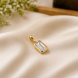 Solitaire Moissanite <b>Pendant</b> 18K Gold Plated <b>Emerald</b> Cut Bezel Setting Classic Geometric Unisex Everyday Wear Jewelry - Product Image 1