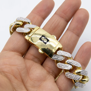 <b>Solid</b> 17K Yellow Gold Plated Men's Chain <b>Bracelet</b> With Zircon Inlay Hiphop Style Alloy Link Jewelry Gift - Product Image 3