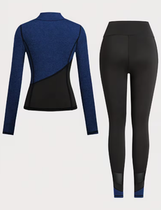Women's Two Piece Sporty Yoga Fitness Set High Waist Stretch Leggings Breathable Full Sleeve Color Blocking Spandex/Cotton - Product Image 2