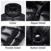 Veste matelassée noire brillante, fermeture éclair intégrale, boutons-pression, poches zippées, ourlet à cordon de serrage, fabrication OEM personnalisée, directement de l'usine