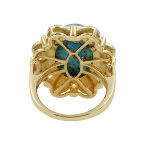 GOURIK Women's Vintage Oval Natural <b>Turquoise</b> 925 Sterling Silver Gold Plated Bezel Setting Hypoallergenic 18x12mm Wedding <b>Ring</b> - Product Image 3